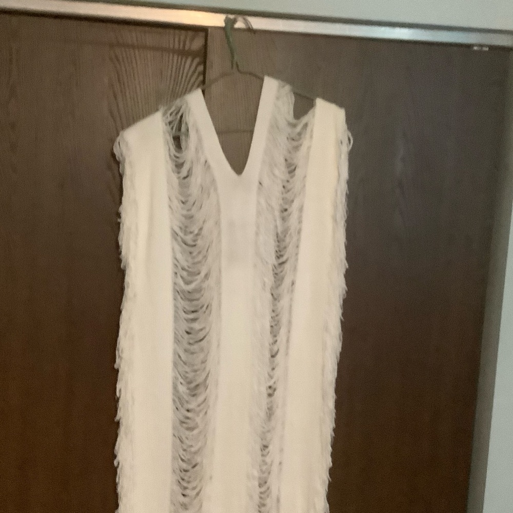 Elegant White Fringe Swim Coverup